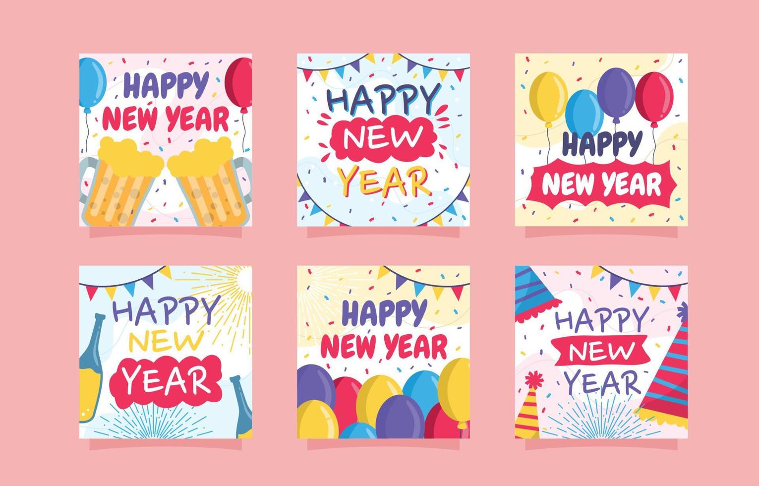 Happy New Year Colorful Doodle Social Media Post vector