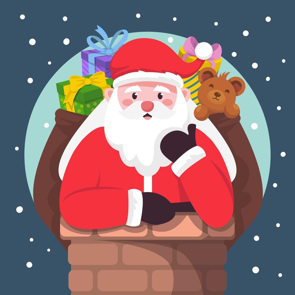 santa claus con los regalos de navidad en la chimenea vector