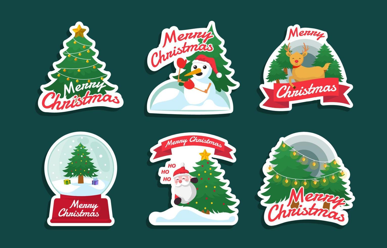 colección de pegatinas de árbol de navidad vector