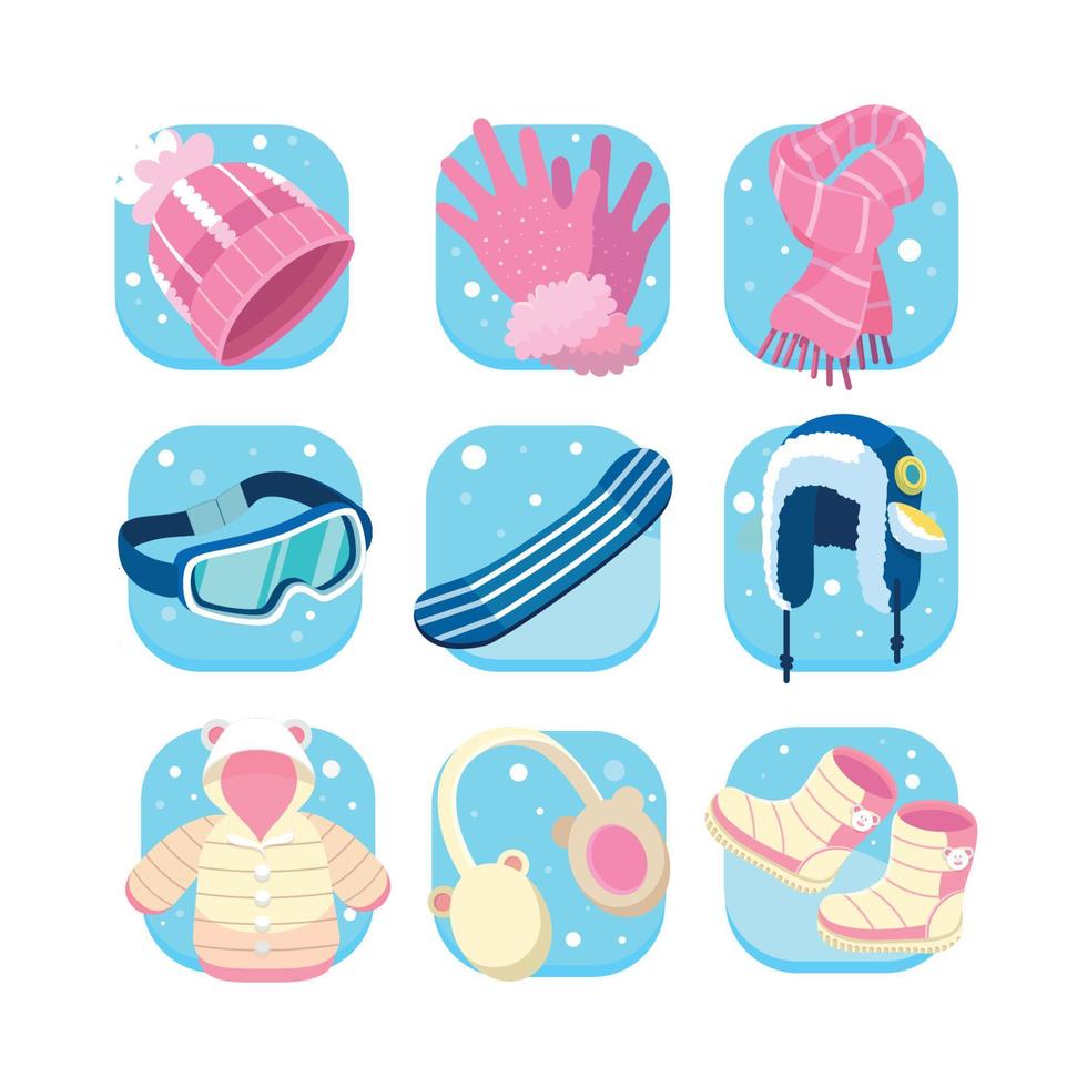 Winter Clothing Gears Collections vector
