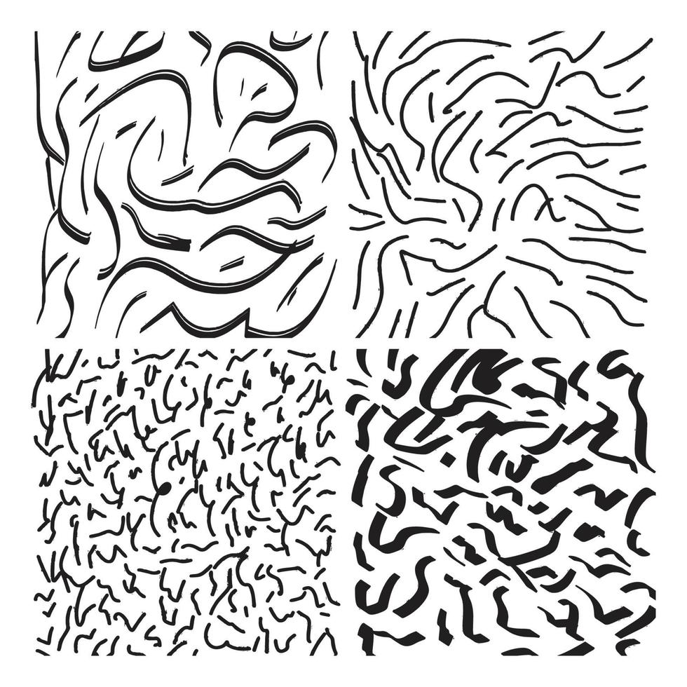 Black paint brush strokes vector seamless pattern. Hand drawn curved and wavy lines with grunge circles. brush scribbles decorative texture. Messy doodles, bold curvy lines illustration.