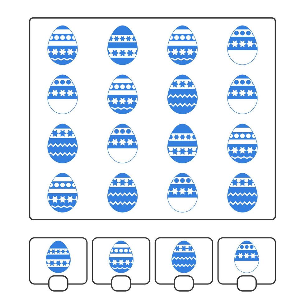 juego de conteo para niños en edad preescolar para el desarrollo de habilidades matemáticas. cuánto. huevos de Pascua. con un lugar para escribir respuestas. Ilustración de vector aislado plano simple.