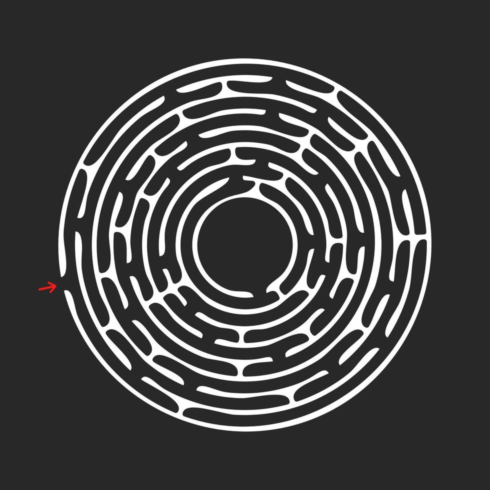 Abstract round maze. An educational game for children and adults. A simple flat vector illustration isolated on a black background.