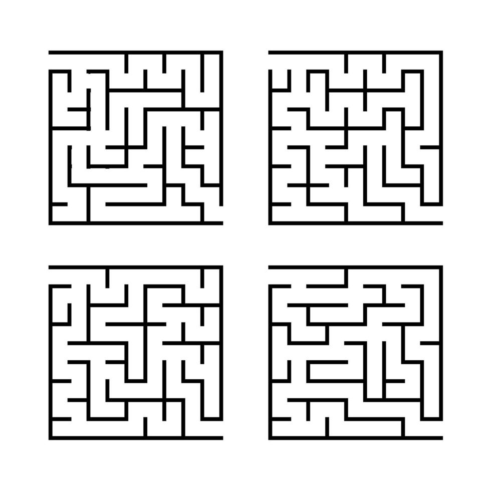 A set of square mazes for children. Simple flat vector illustration isolated on white background.