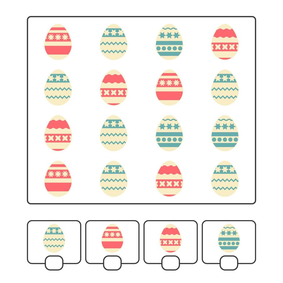 Counting game for preschool children for the development of mathematical abilities. How much. Easter eggs. With a place to write answers. Simple flat isolated vector illustration.