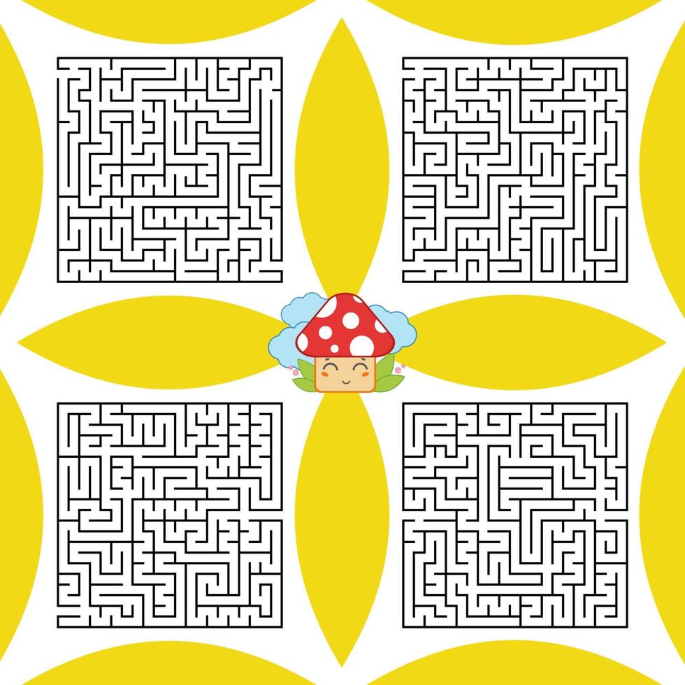 A set of square labyrinths. A game for children and adults. Simple flat vector illustration.