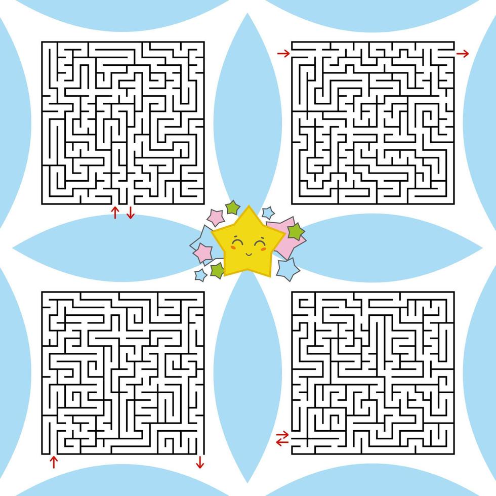 A set of square labyrinths. A game for children and adults. Simple flat vector illustration.