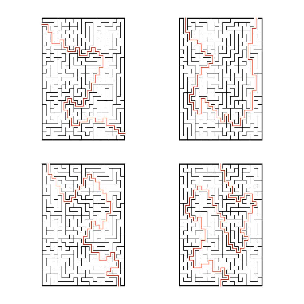 un conjunto de laberintos rectangulares. juego para niños. rompecabezas para niños. enigma del laberinto. Ilustración de vector plano aislado sobre fondo blanco. con respuesta.