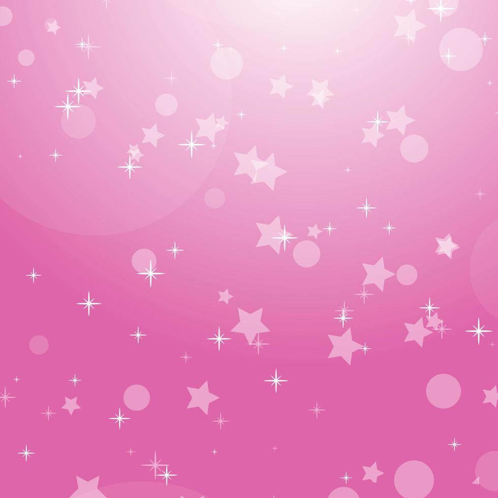 Fondo abstracto romántico rosa con estrellas y círculos. Ilustración de vector plano simple.