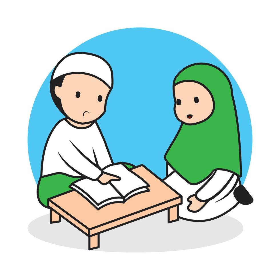 Cute reciting quran character vector