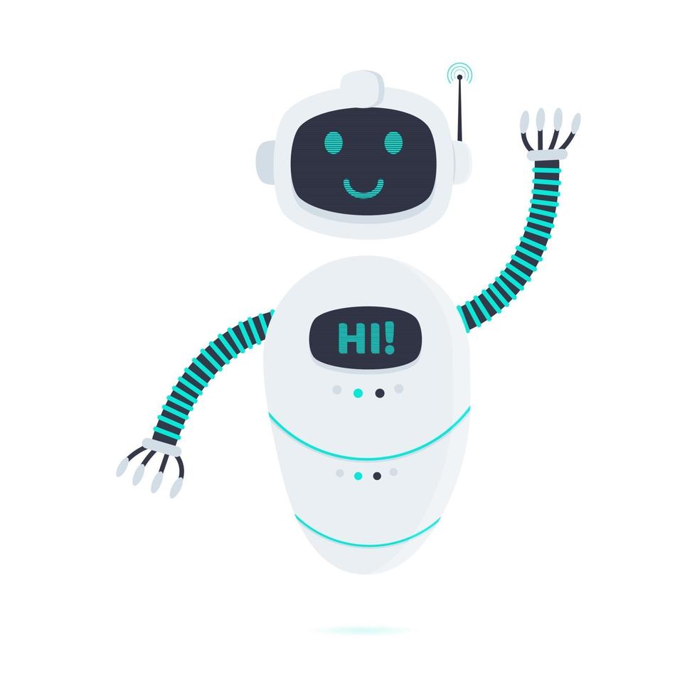 Robot chatbot icon sign flat style design vector illustration isolated on white background. Cute AI bot helper mascot character concept symbol business assistant.