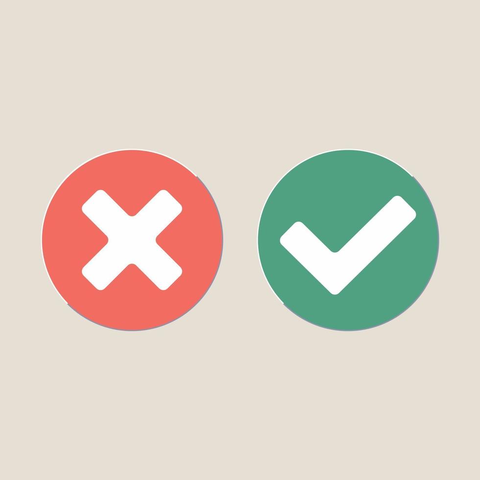 Check marks icon signs vector illustration set. Yes or no, right and wrong flat design version of check mark buttons