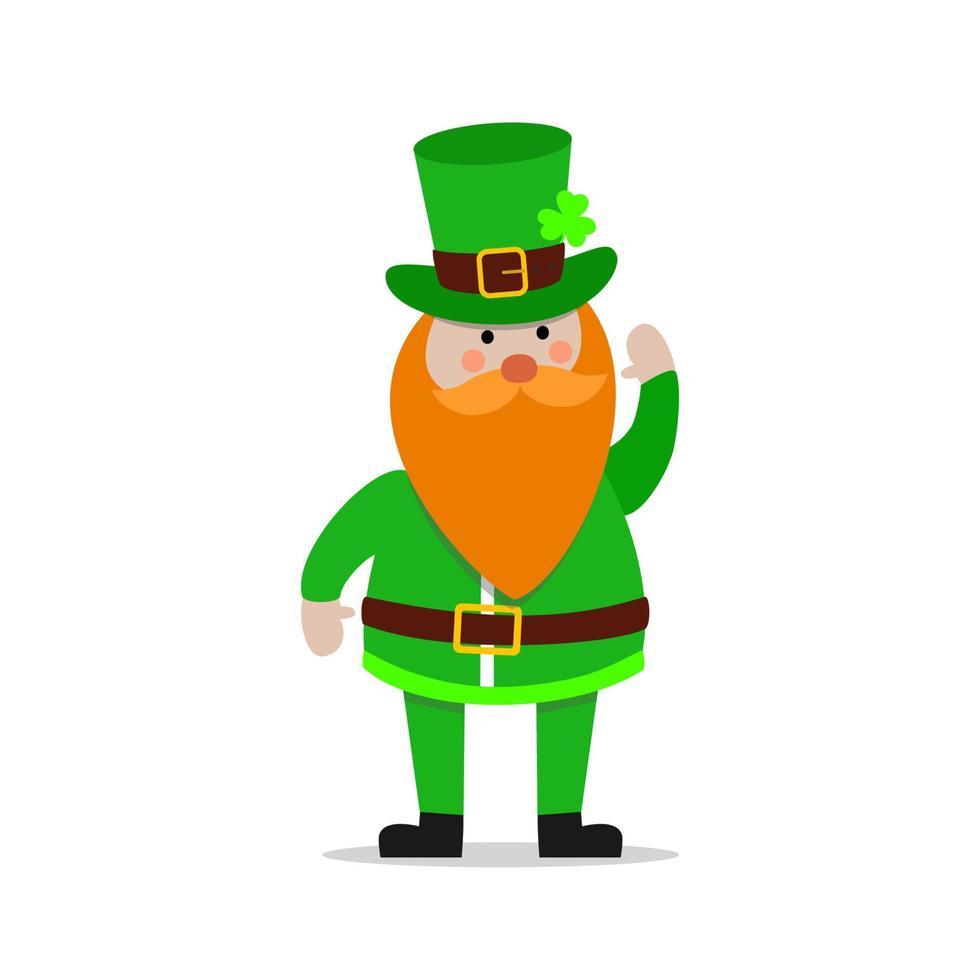 feliz duende de diseño plano para st. Ilustración de vector de día de San Patricio. sombrero, barba, hoja de trébol