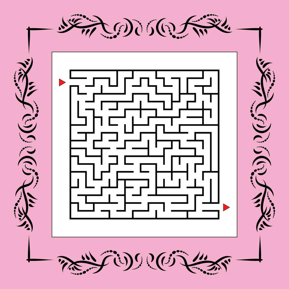 Abstract square maze in vintage frame. Game for kids. Puzzle for children. One entrances, one exit. Labyrinth conundrum. Flat vector illustration.