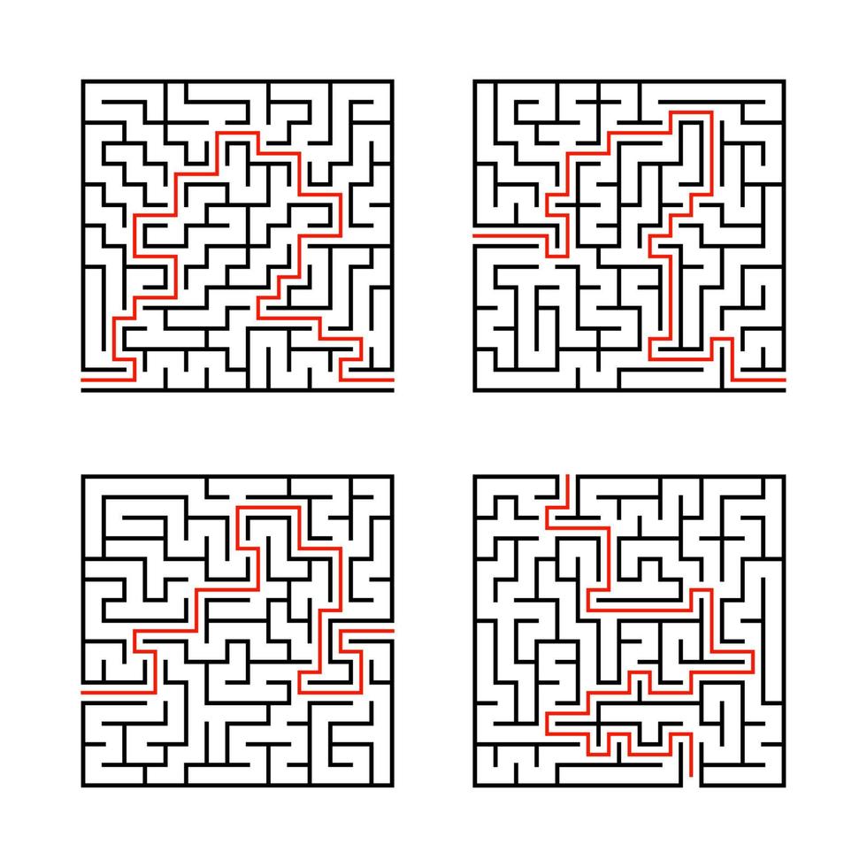 un conjunto de laberintos cuadrados. juego para niños. rompecabezas para niños. enigma del laberinto. Ilustración de vector plano aislado sobre fondo blanco. con respuesta.
