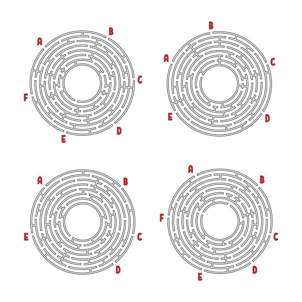 un conjunto de laberintos redondos. juego para niños. rompecabezas para niños. enigma del laberinto. Ilustración de vector plano aislado sobre fondo blanco.