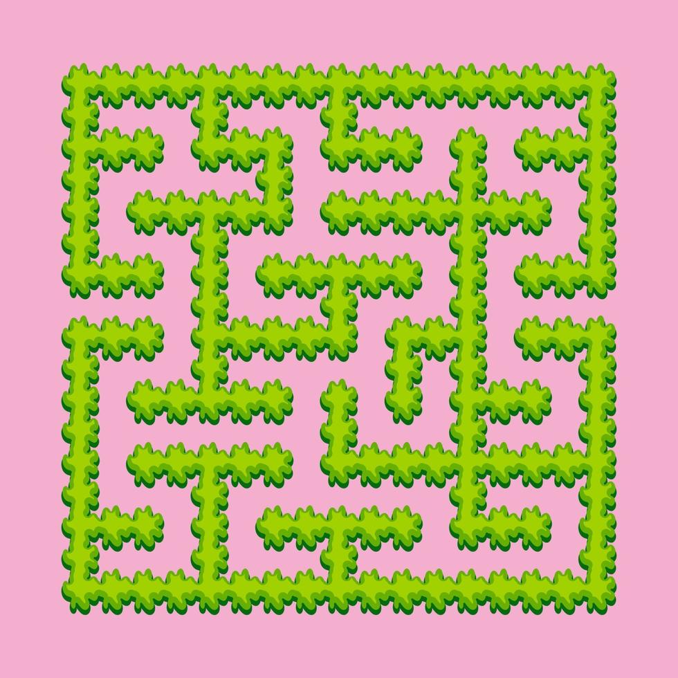 Abstract square labyrinth - green garden, shrubs. Game for kids. Puzzle for children. One entrance, one exit. Labyrinth conundrum. Vector illustration.