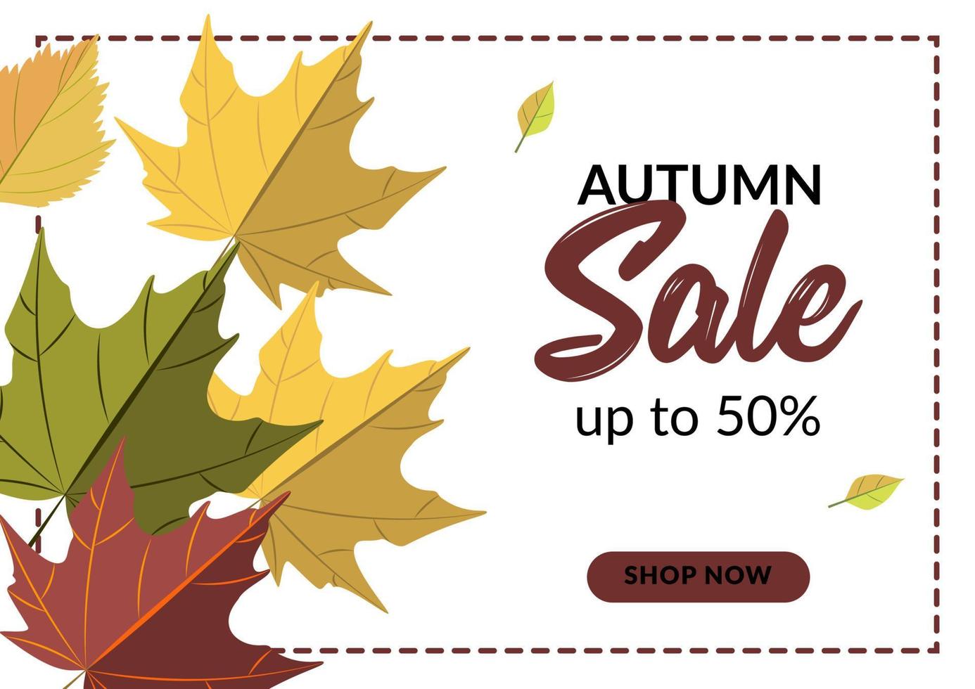 Autumn horizontal design with colorful falling leaves. Place for text. Vector illustration