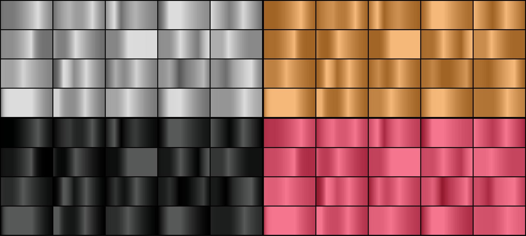 Vector set of colorful metal gradients.