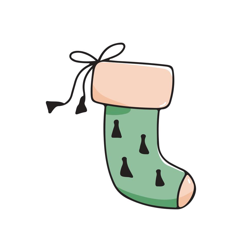 Christmas cute sock for gifts isolated on white background. Vector multicolored doodle illustration in hand drawn style.