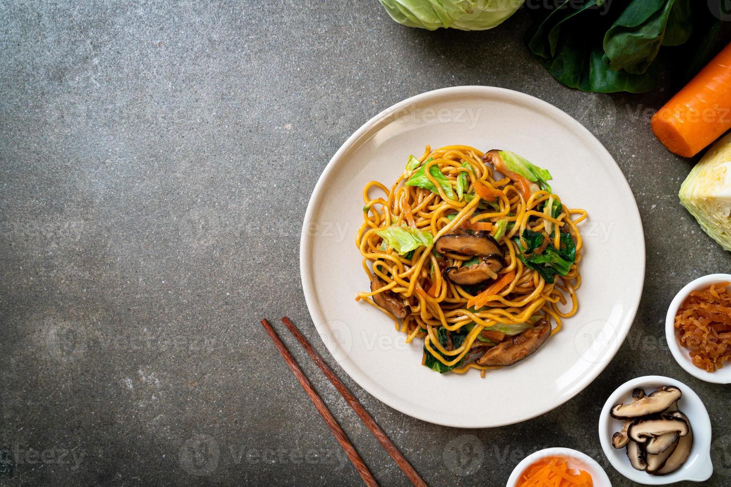 Yakisoba noodles stir-fried with vegetable in asian style photo