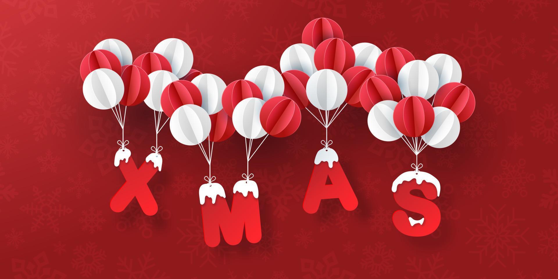 Banner de Navidad de globo de Navidad sobre fondo rojo. vector