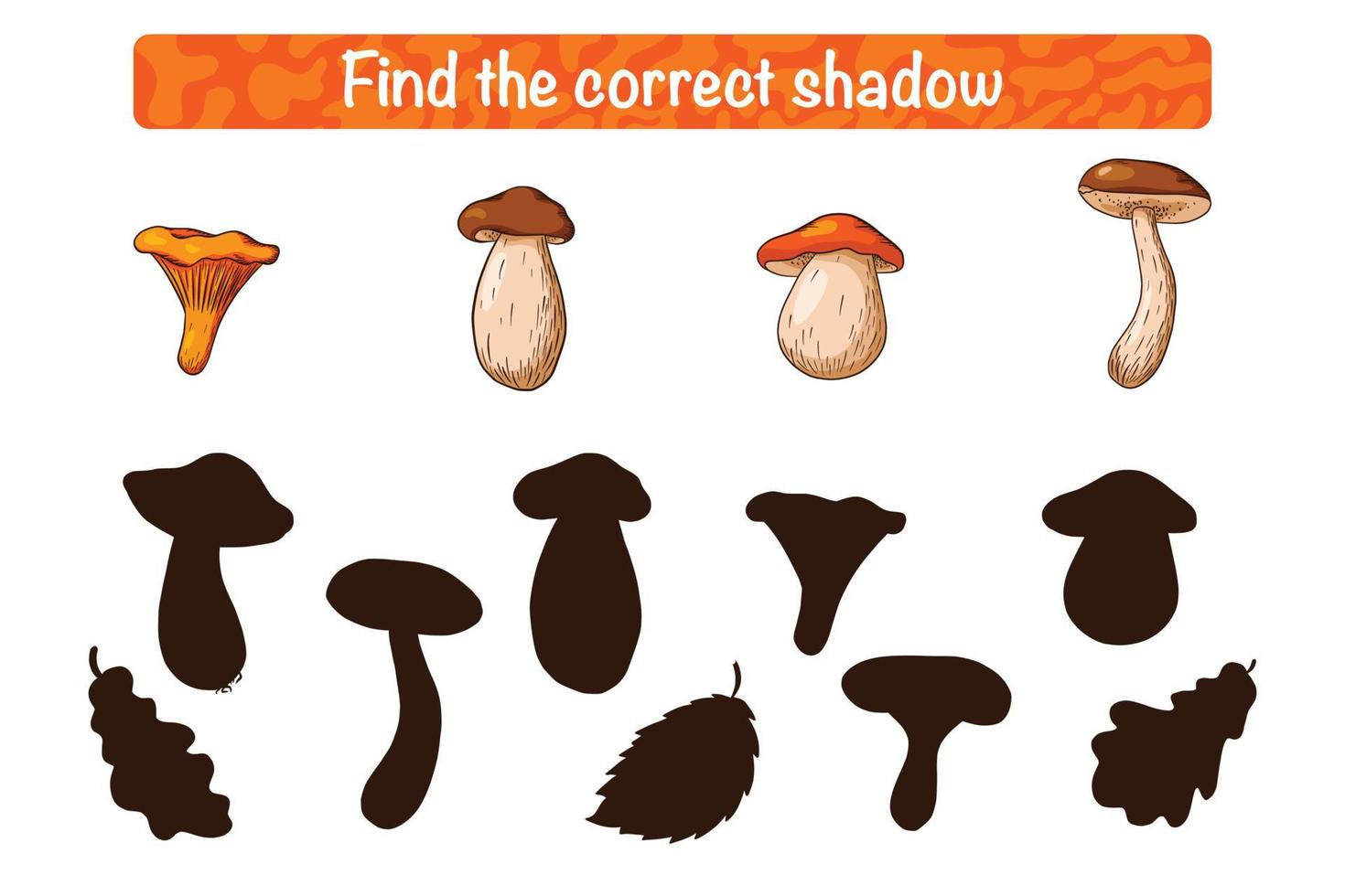 Find Correct Edible Mushroom Shadow Educational Game for Kids vector