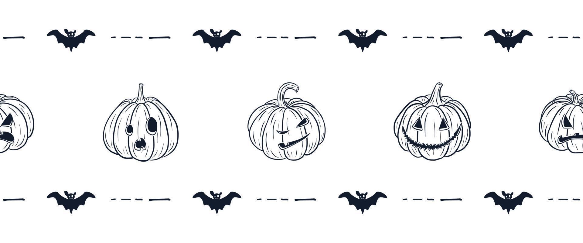 Happy Halloween Border. Cartoon Style. Scary Pumpkins with Faces vector