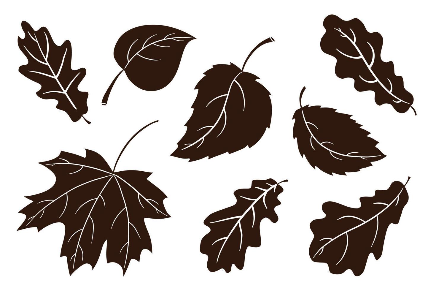 conjunto de silueta de hojas dibujadas a mano vector