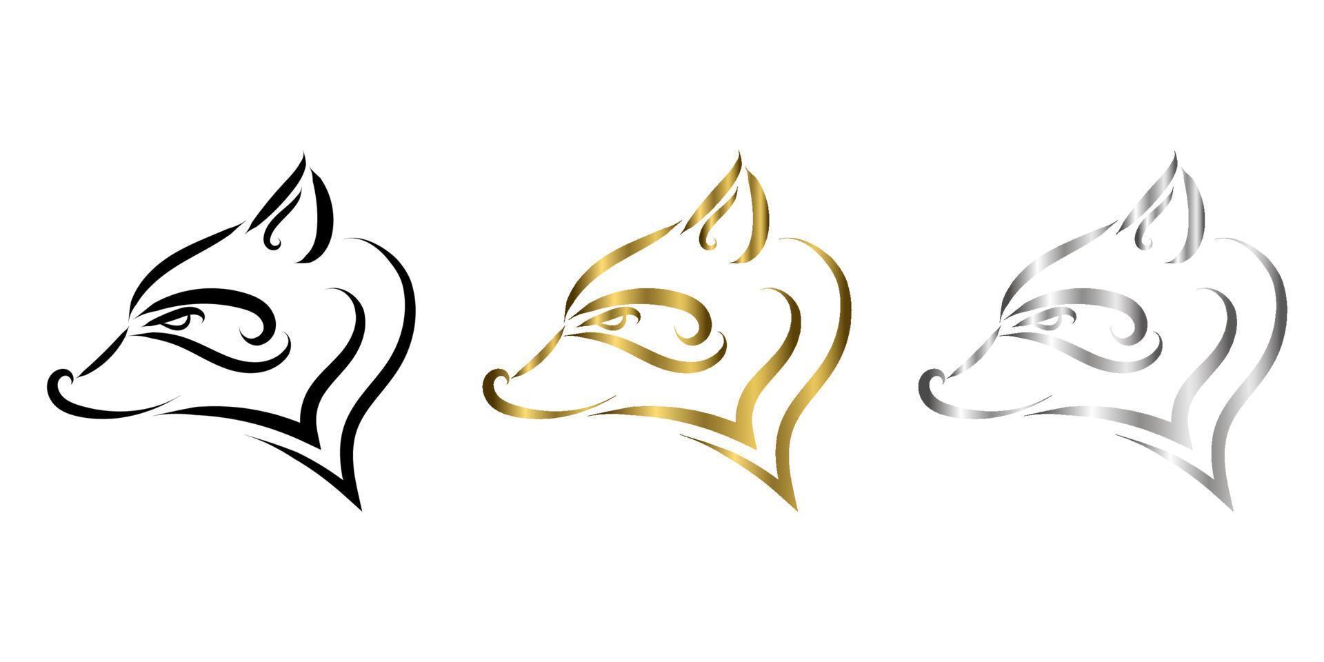 three color black gold and silver  line art of raccoon head. Good use for symbol, mascot, icon, avatar, tattoo, T Shirt design, logo or any design you want. vector