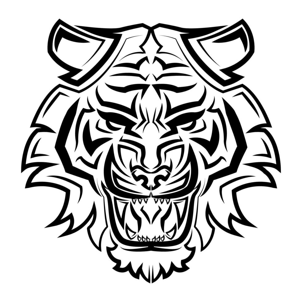 arte de línea en blanco y negro de la cabeza de tigre buen uso para símbolo mascota icono avatar tatuaje camiseta diseño logo o cualquier diseño. vector