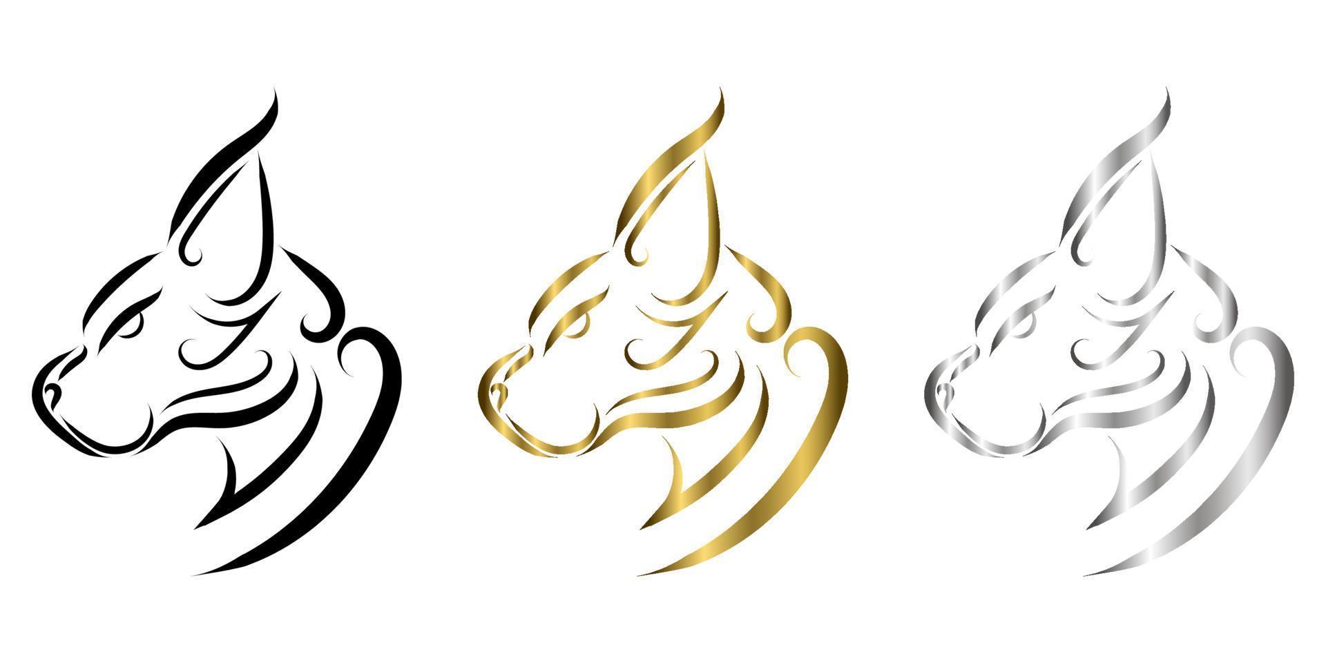 three color black gold and silver  line art of wildcat head. Good use for symbol, mascot, icon, avatar, tattoo, T Shirt design, logo or any design you want. vector