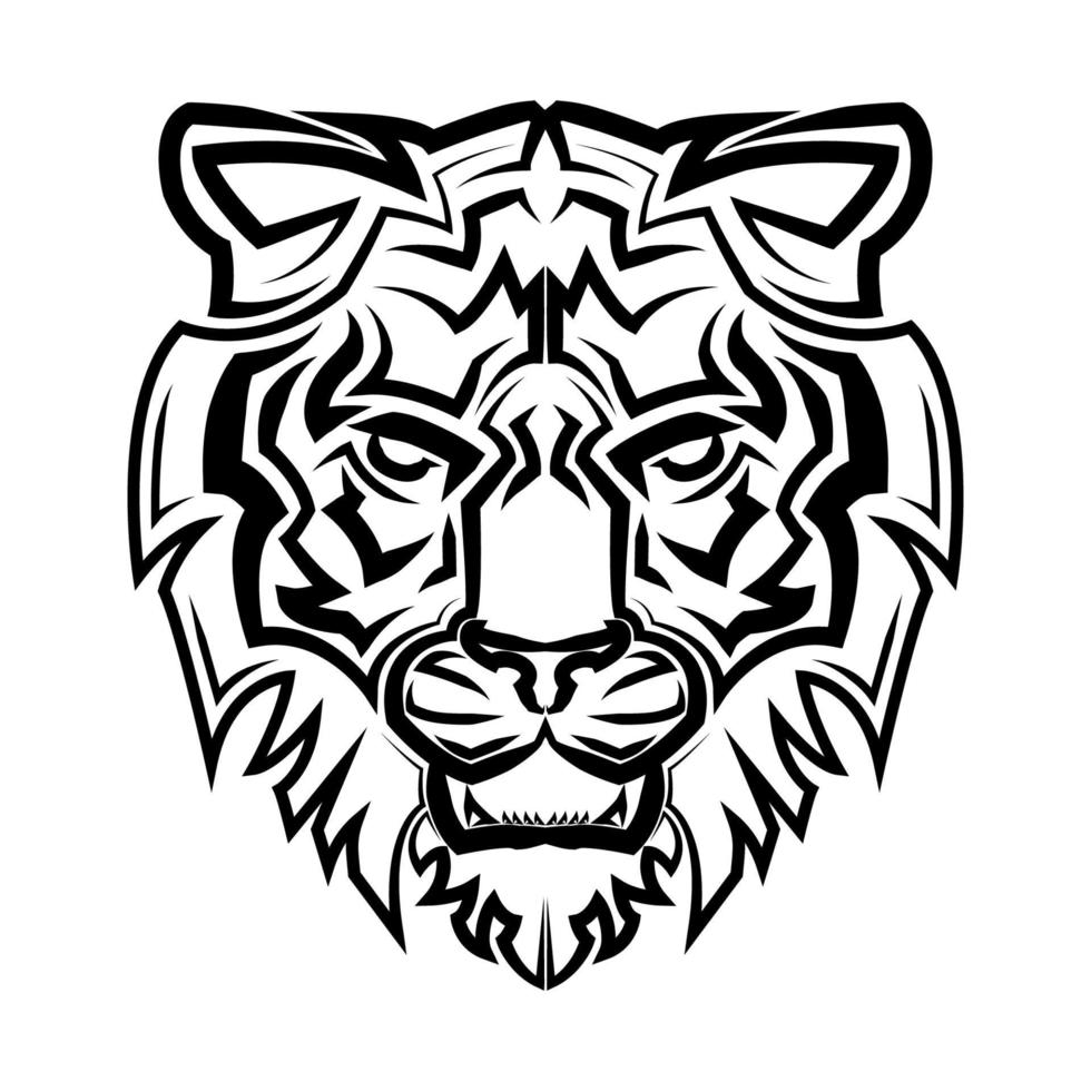 Black and white line art of tiger head Good use for symbol mascot icon avatar tattoo T Shirt design logo or any design. vector