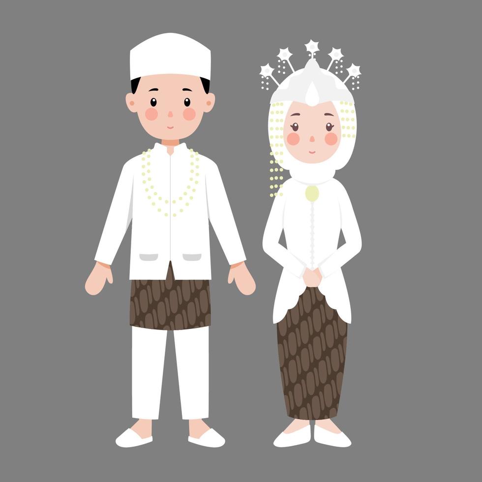 ilustración de personaje de pareja de boda musulmana indonesia sundan vector