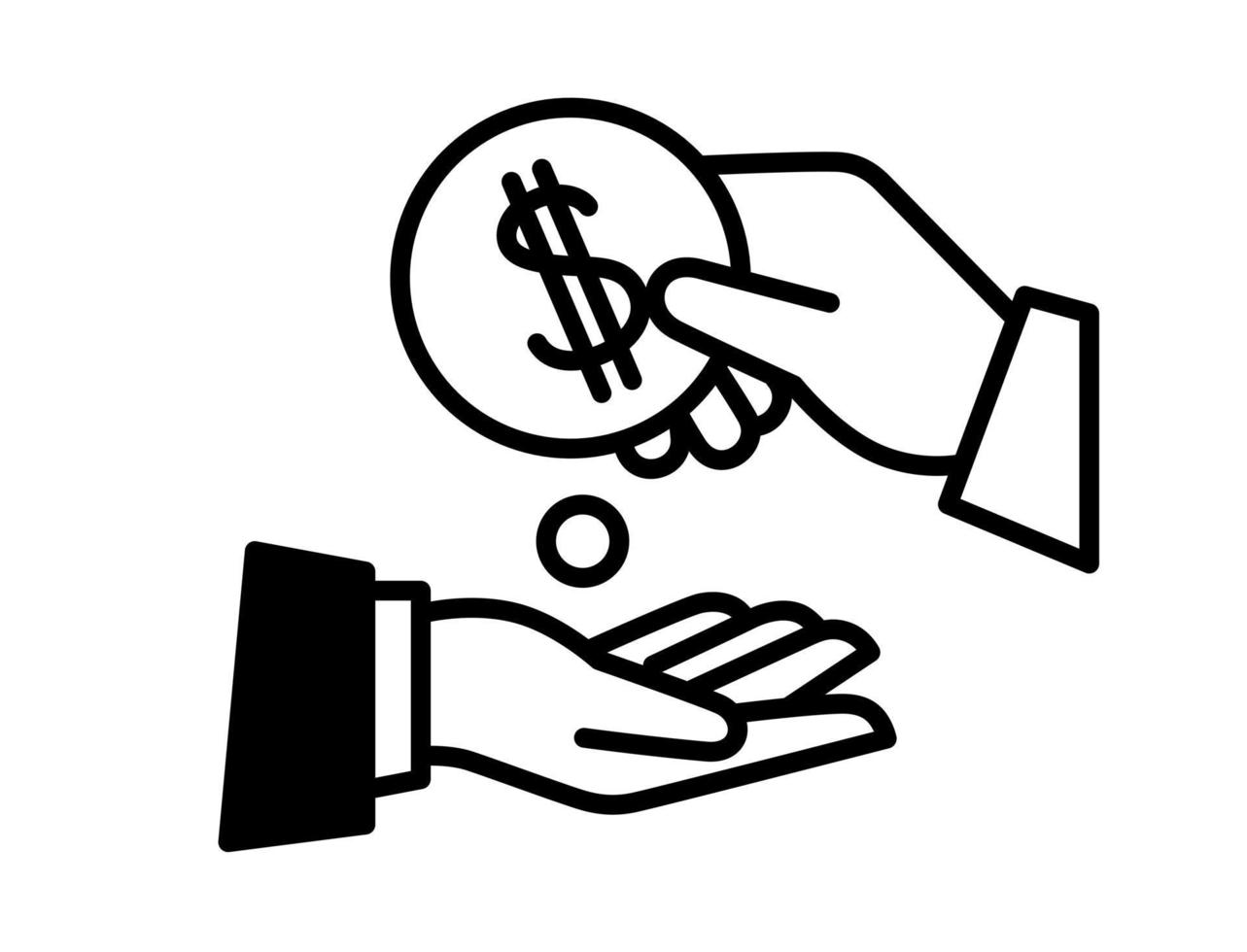 Outline icon of hands and dollar coins vector