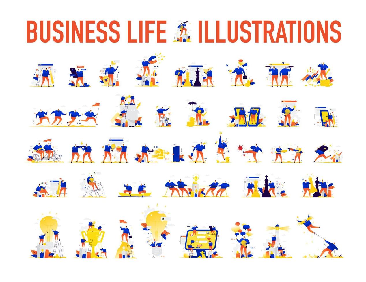 ilustraciones de empresarios en diferentes situaciones. vector