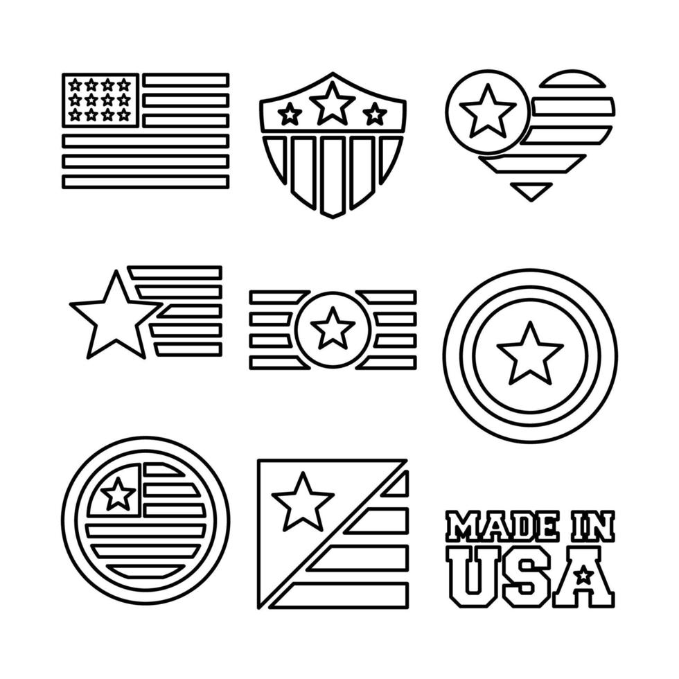 Set vector graphic of USA symbol. Vector in line style.