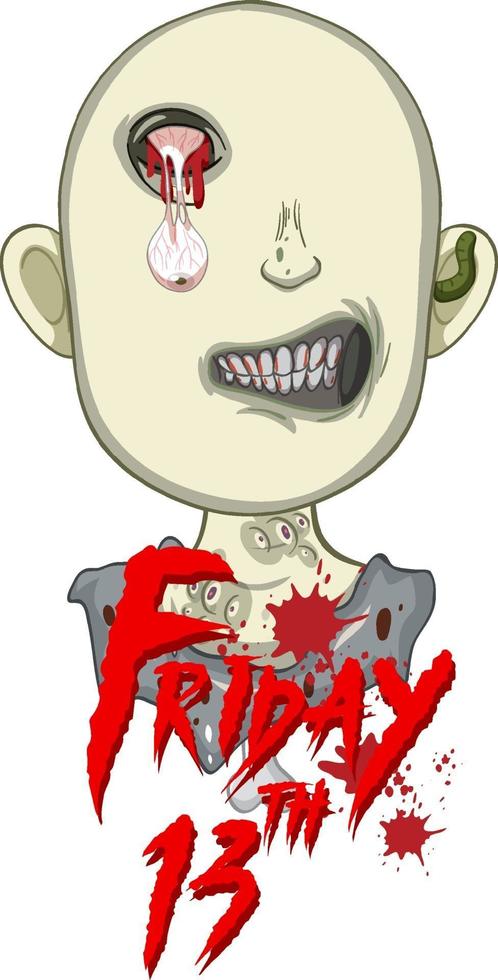 Friday 13 halloween text design with creepy zombie vector