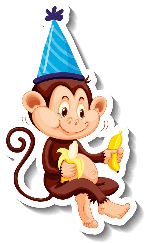 A sticker template with a monkey wearing party hat vector