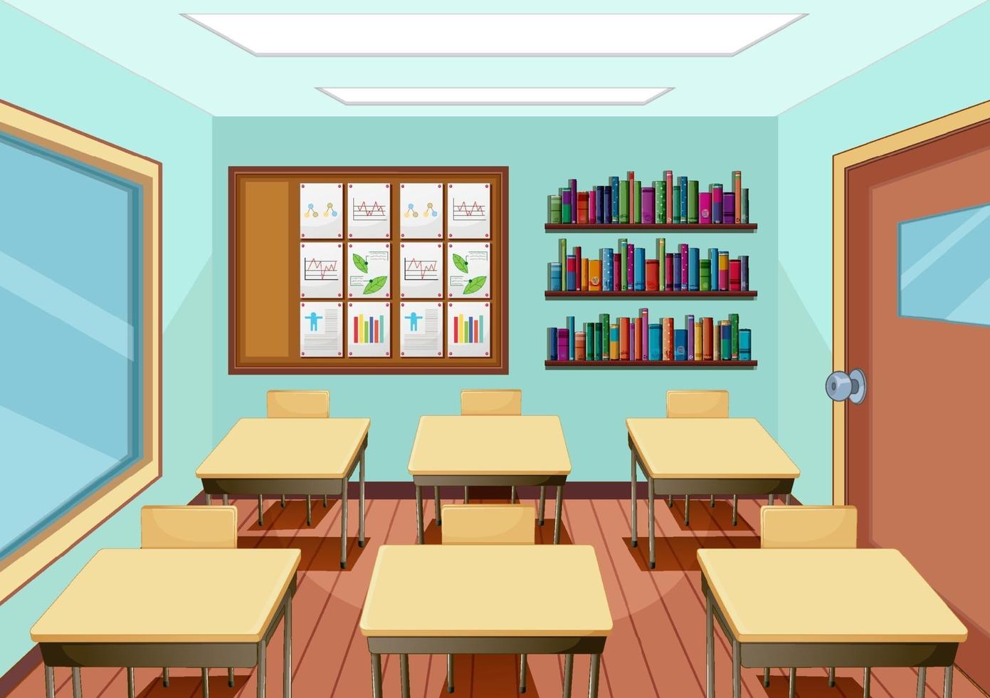 Classroom interior design with furniture and decoration vector