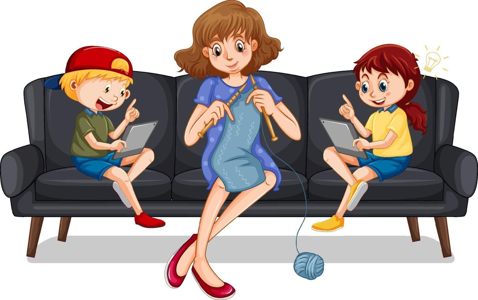 Children learning from home on electronic device vector