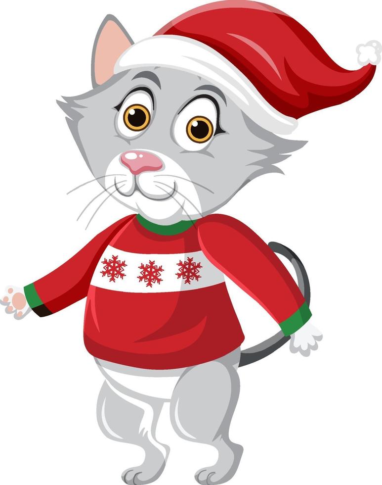 Cute cat wearing Christmas hat cartoon character vector