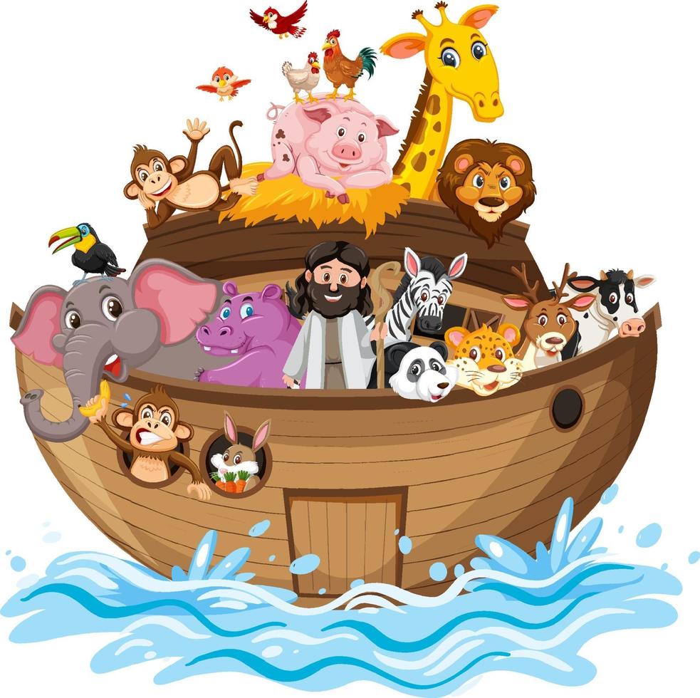 Noah's Ark with Animals on water wave isolated on white background vector