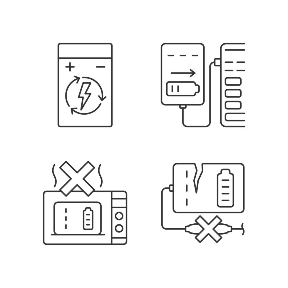 Effective charger use linear manual label icons set vector