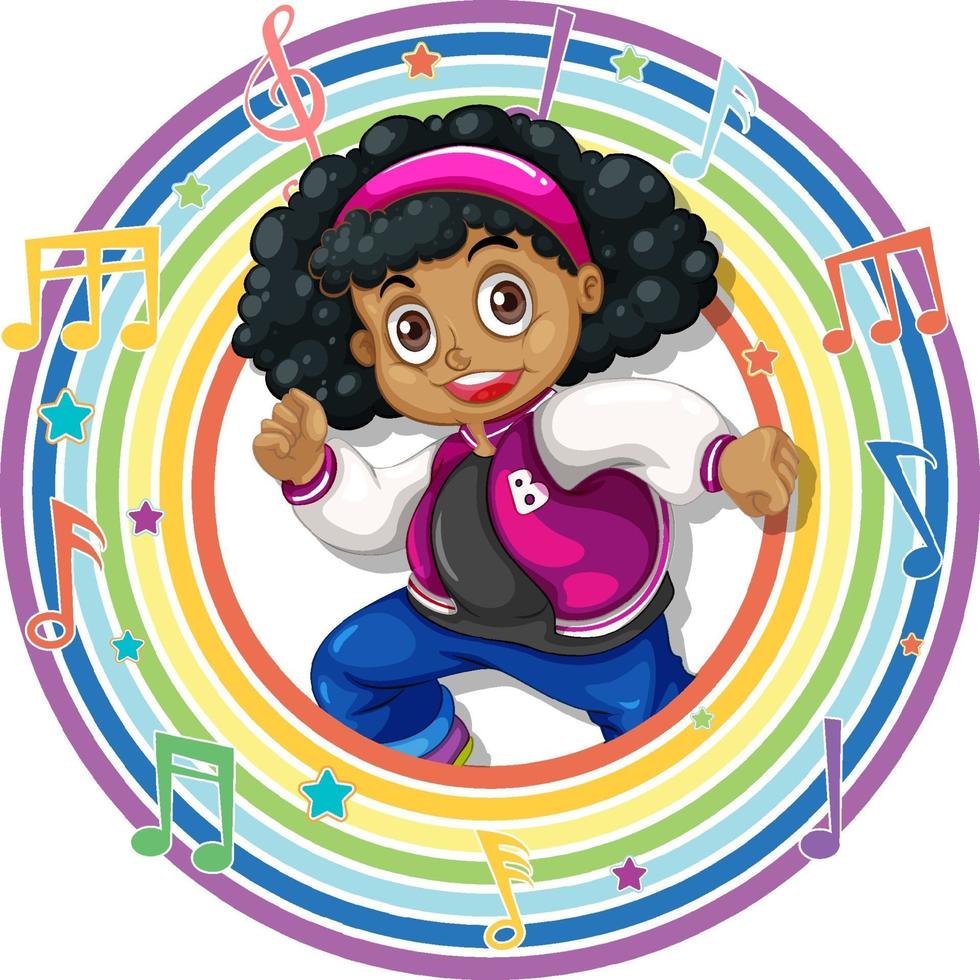 Girl in rainbow round frame with melody symbols vector