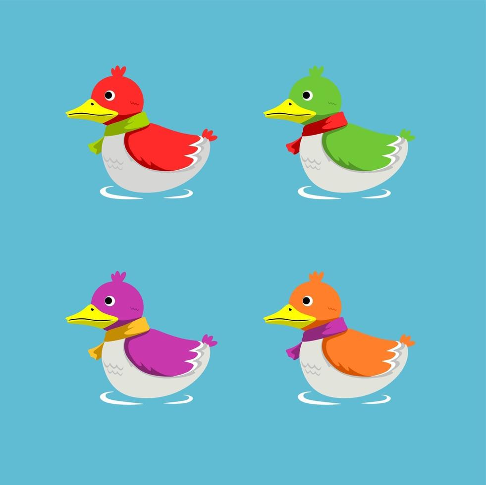 colorido conjunto de patos en la ilustración de vector de río con estilo de dibujos animados