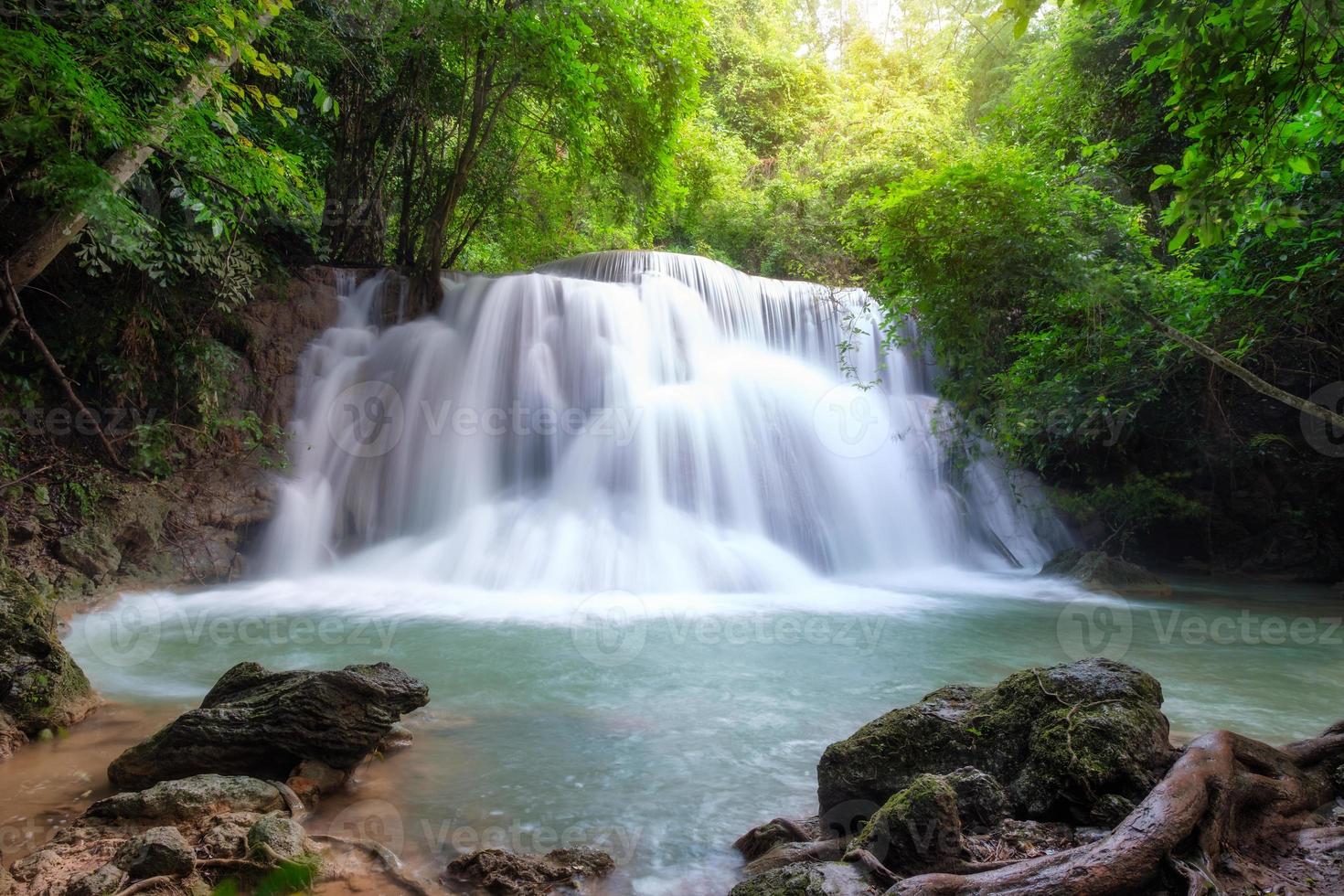 Beautiful Huay Mae Khamin waterfall in tropical rainforest photo