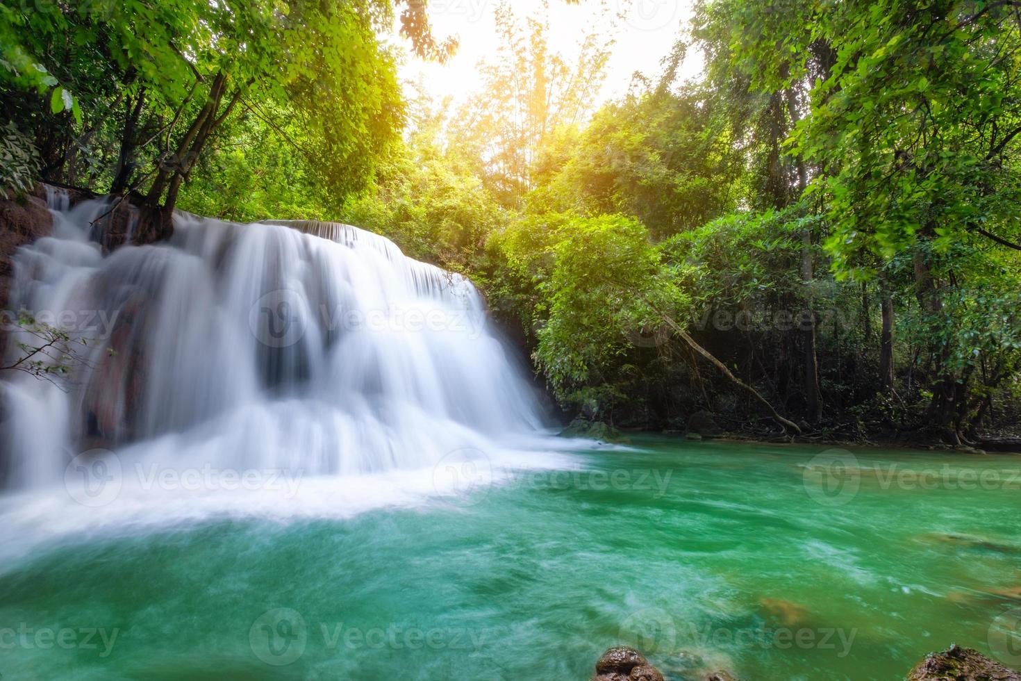 Beautiful Huay Mae Khamin waterfall in tropical rainforest photo