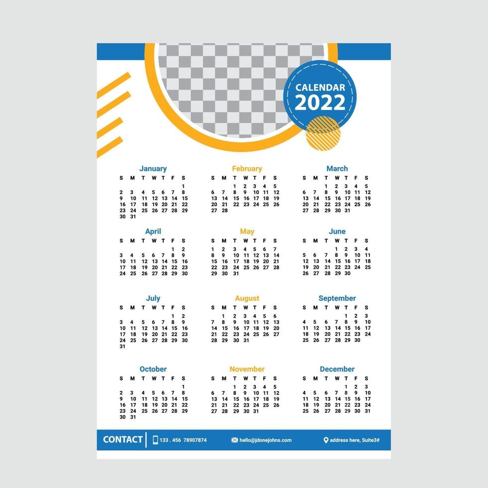 Calendar 2022 template with blue color vector