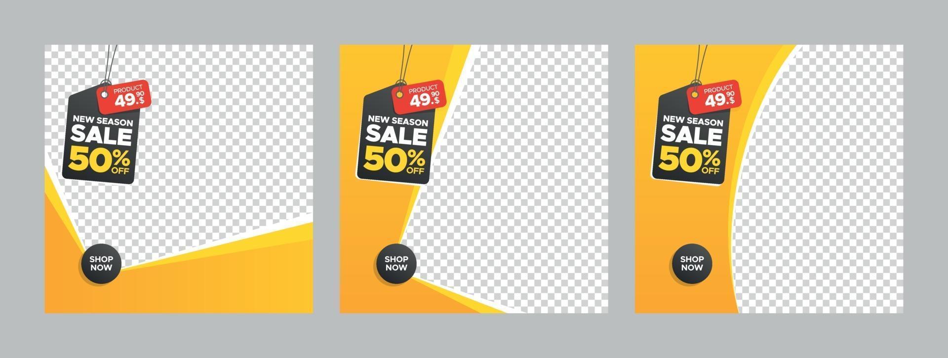 Banners de venta modernos de color naranja con etiqueta de precio para publicación en redes sociales y web vector